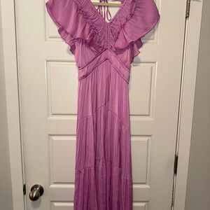 Joie Vibrant Pink Purple Midi Dress with Ruffle Details